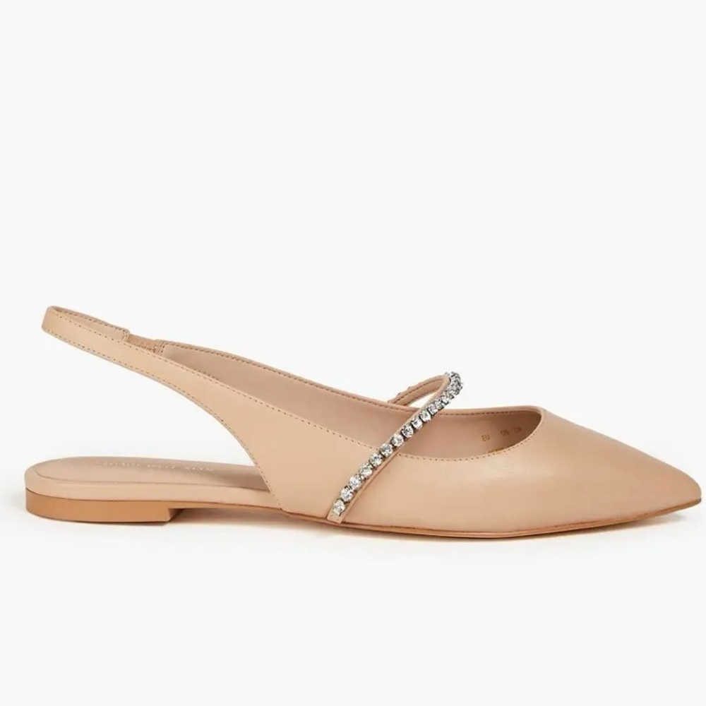 STUART WEITZMAN  Crystalline Embellished Leather Slingback Flats Size:8